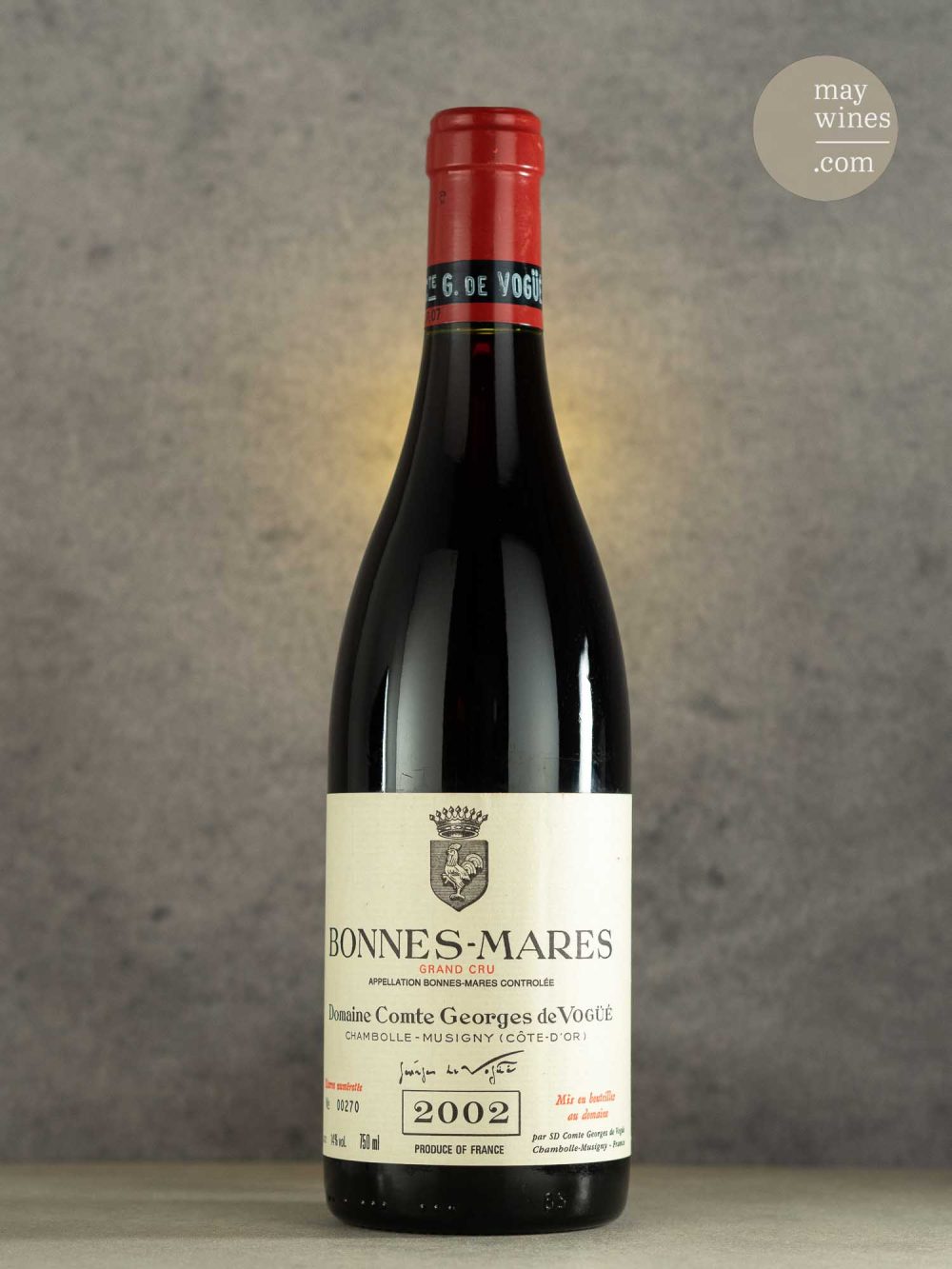 May Wines – Rotwein – 2002 Bonnes Mares Grand Cru - Domaine Comte Georges de Vogüé